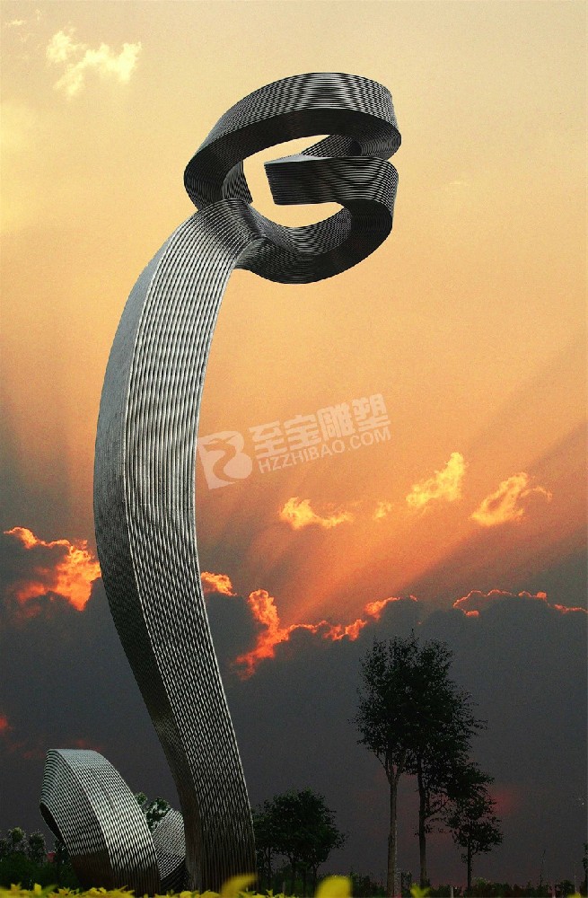 城市園林景觀(guān)鏡面抽象玉牌不銹鋼雕塑定制